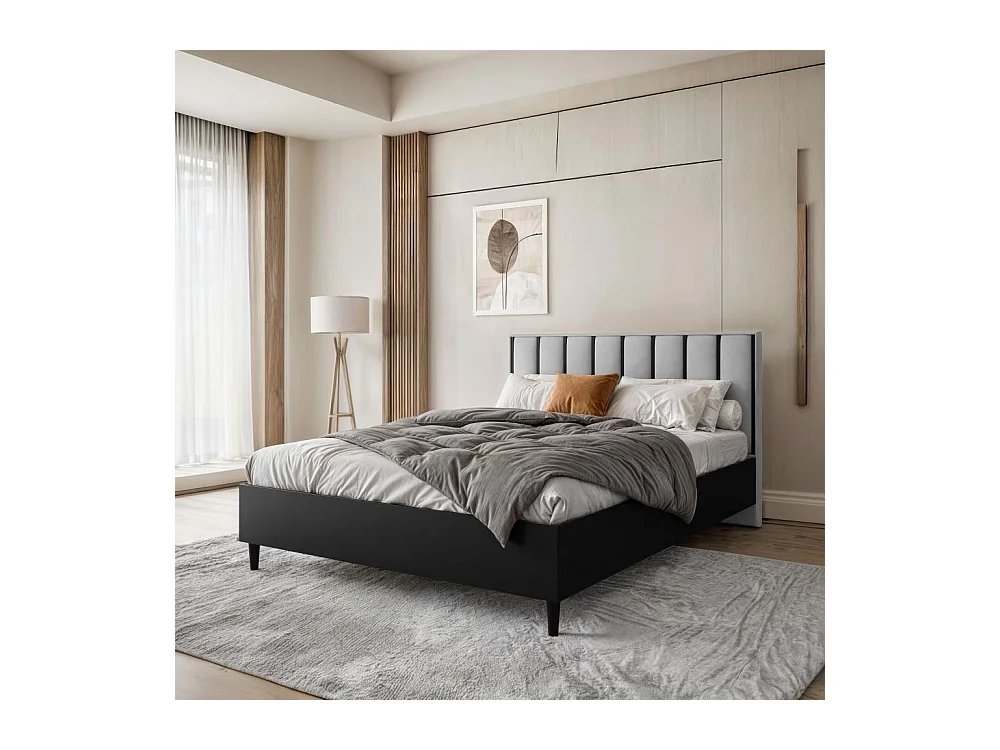 POLSTERBETT Stella 166/211/108 schwarz/grau