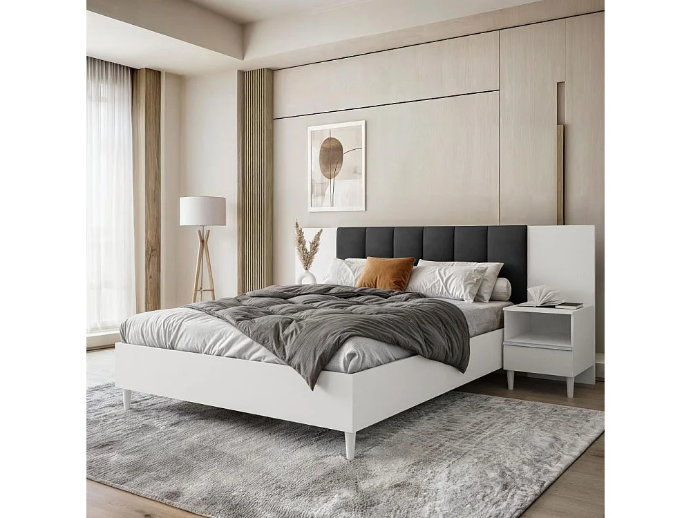 LIT COUCHÉ Lectus 166/211/108 avec 2 tables de nuit noir