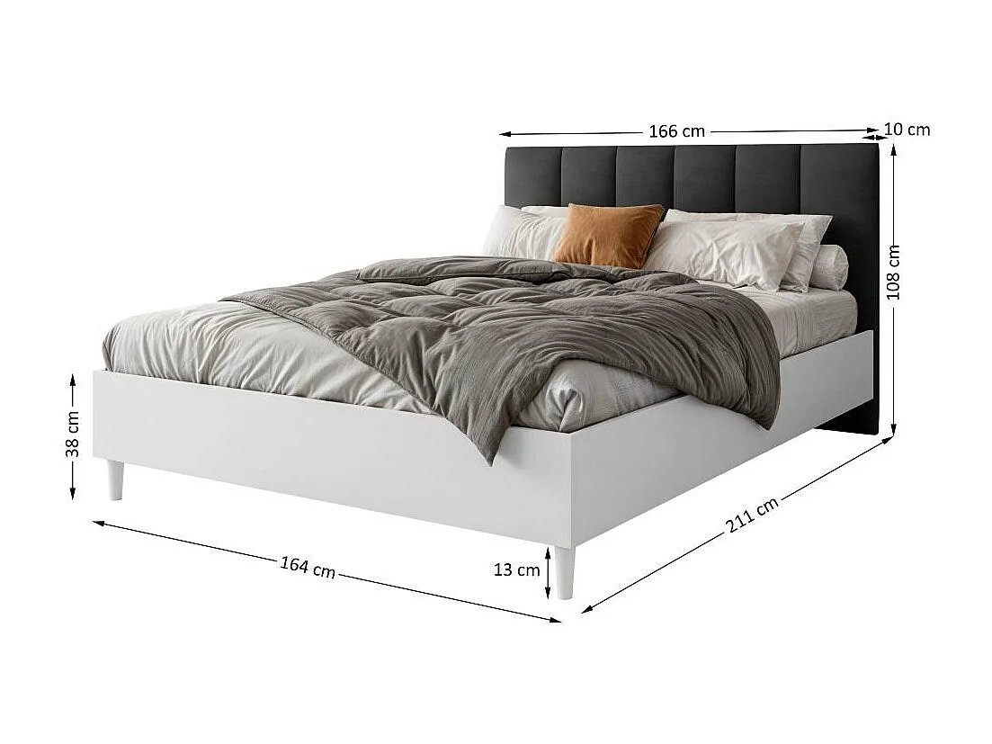 LIT COUCHÉ Lectus 166/211/108 avec 2 tables de nuit noir