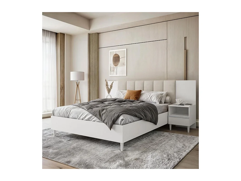POLSTERBED Lectus 166/211/108 met 1 nachtkastje beige