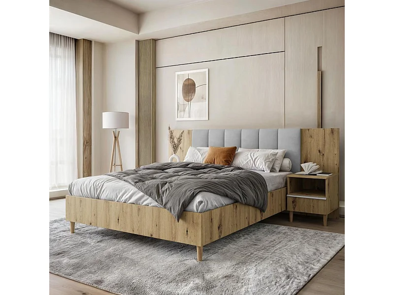 POLSTERBED Lectus 166/211/108 eiken Artisan/grijs
