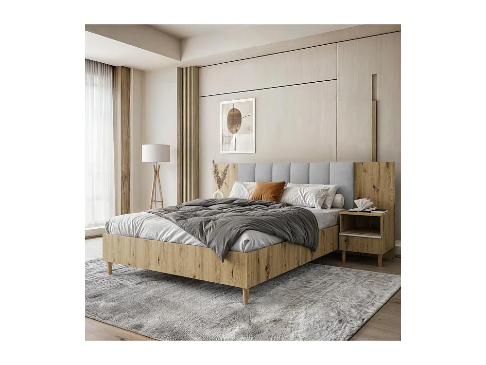 POLSTERBETT Lectus 166/211/108 eiche Artisan/grau