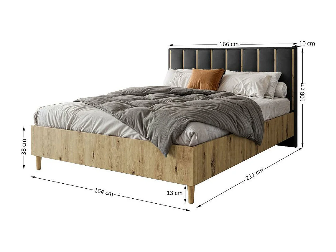 LIT COUCHÉ Stella 166/211/108 avec 2 tables de nuit noir