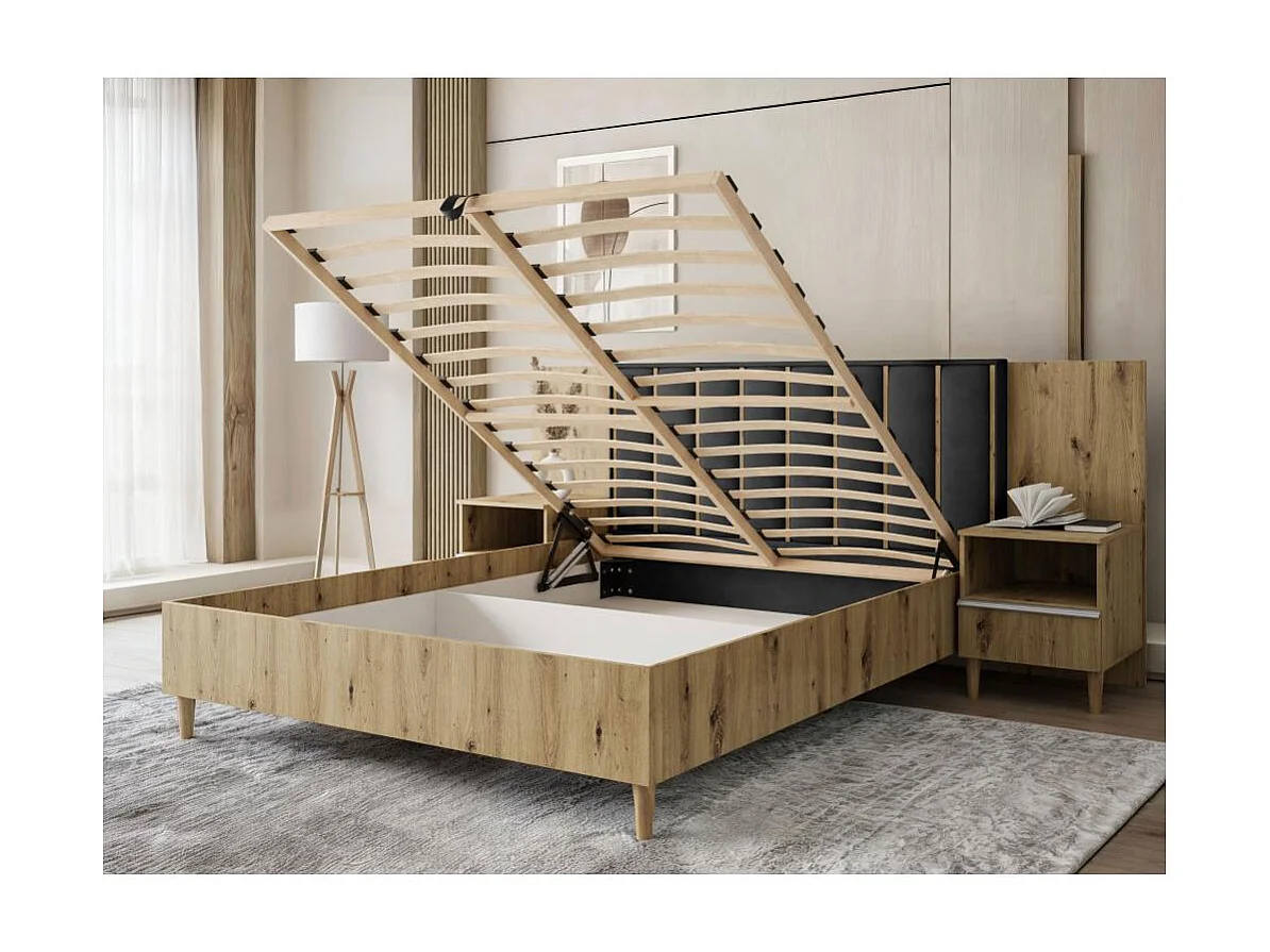 LIT COUCHÉ Stella 166/211/108 avec 2 tables de nuit noir