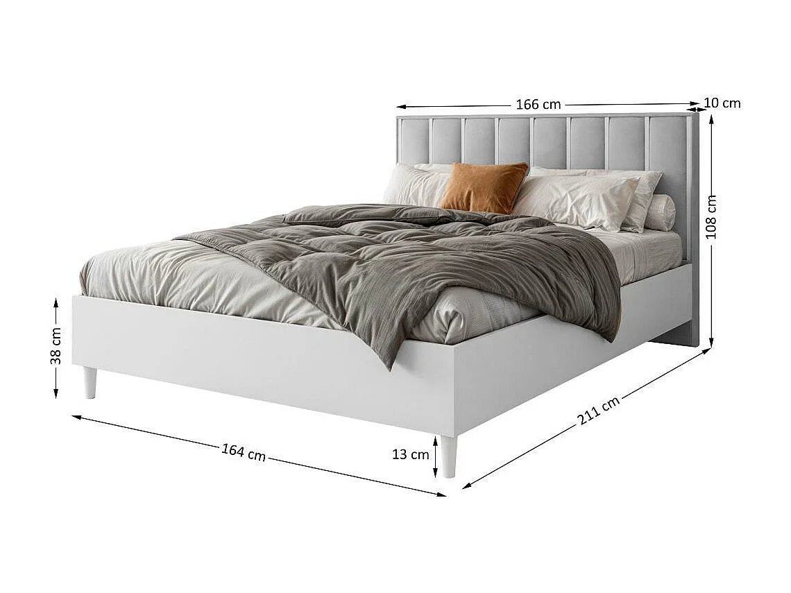 BED Stella 166/211/108 with 2 nightstands grey