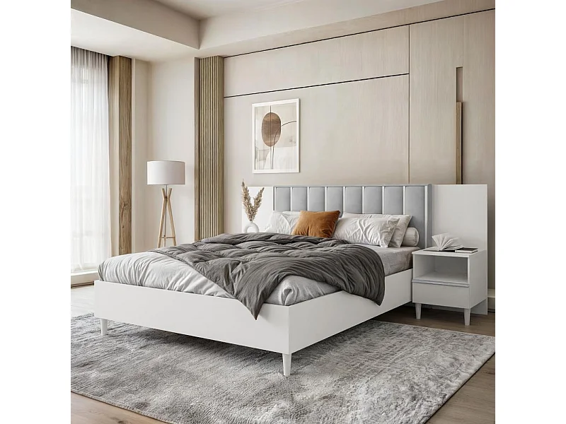 BED Stella 166/211/108 with 2 nightstands grey