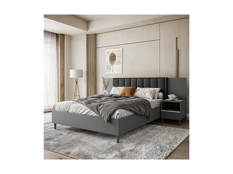 POLSTERBETT Stella 166/211/108 mit 2 Nachttischen schwarz