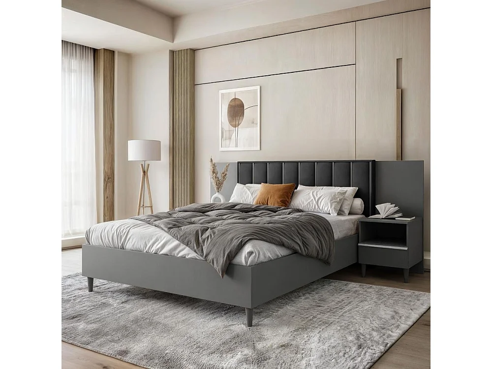 BED Stella 166/211/108 with 2 nightstands black