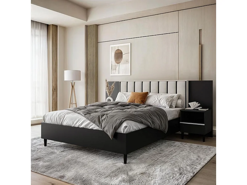 POLSTERBETT Stella 166/211/108 mit 1 Nachttisch beige