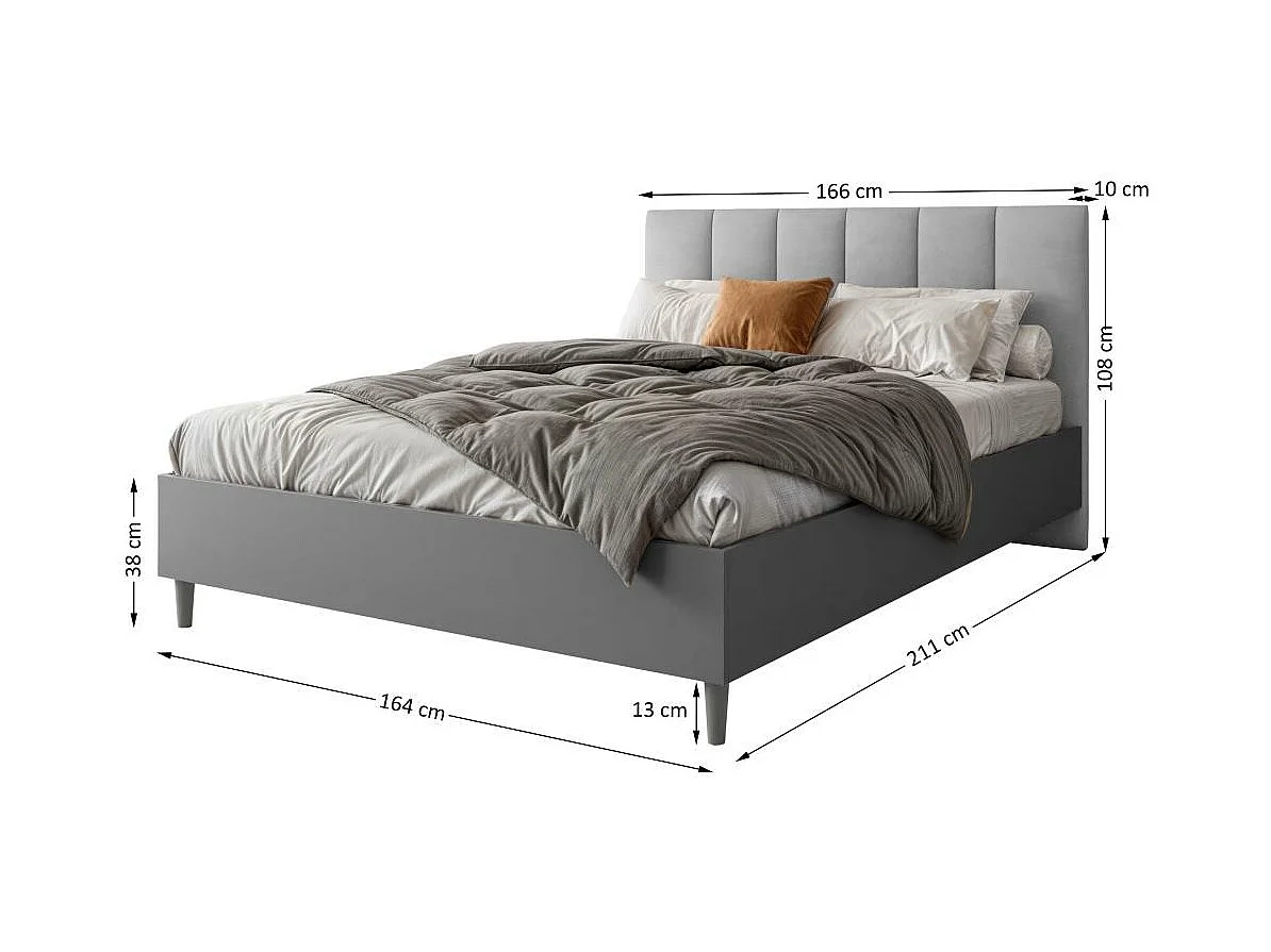 POLSTERBED Lectus 166/211/108 grafiet/grijs