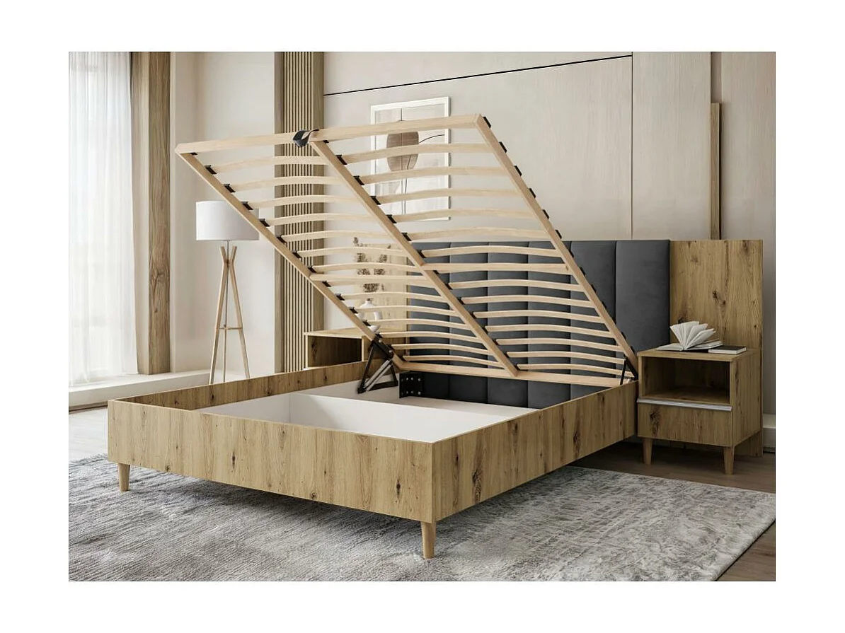 LIT COUCHÉ Lectus 166/211/108 chêne Artisan/noir