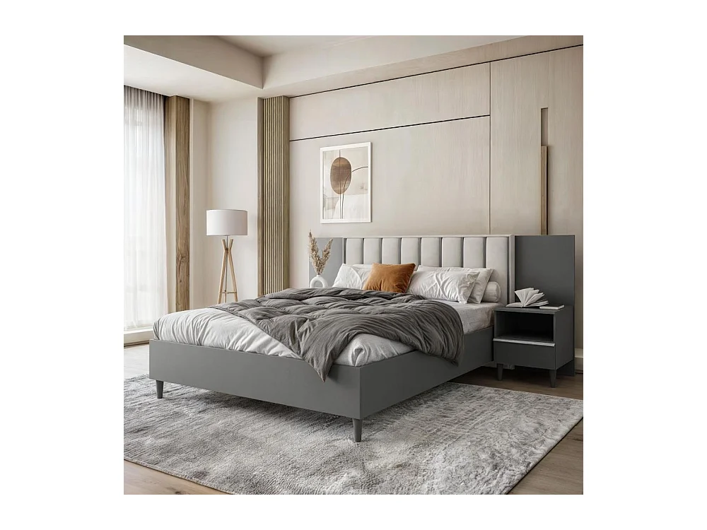 POLSTERBETT Stella 166/211/108 mit 2 Nachttischen beige