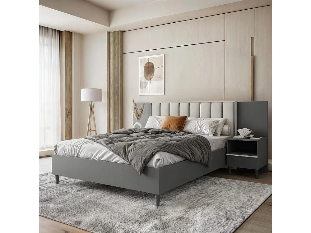 BED Stella 166/211/108 with 2 bedside tables beige