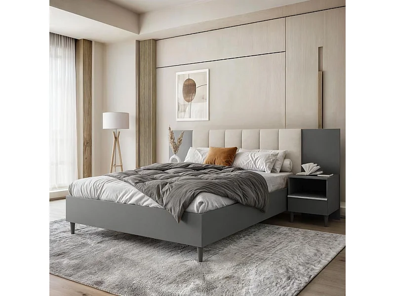 POLSTERBED Lectus 166/211/108 met 1 nachtkastje beige
