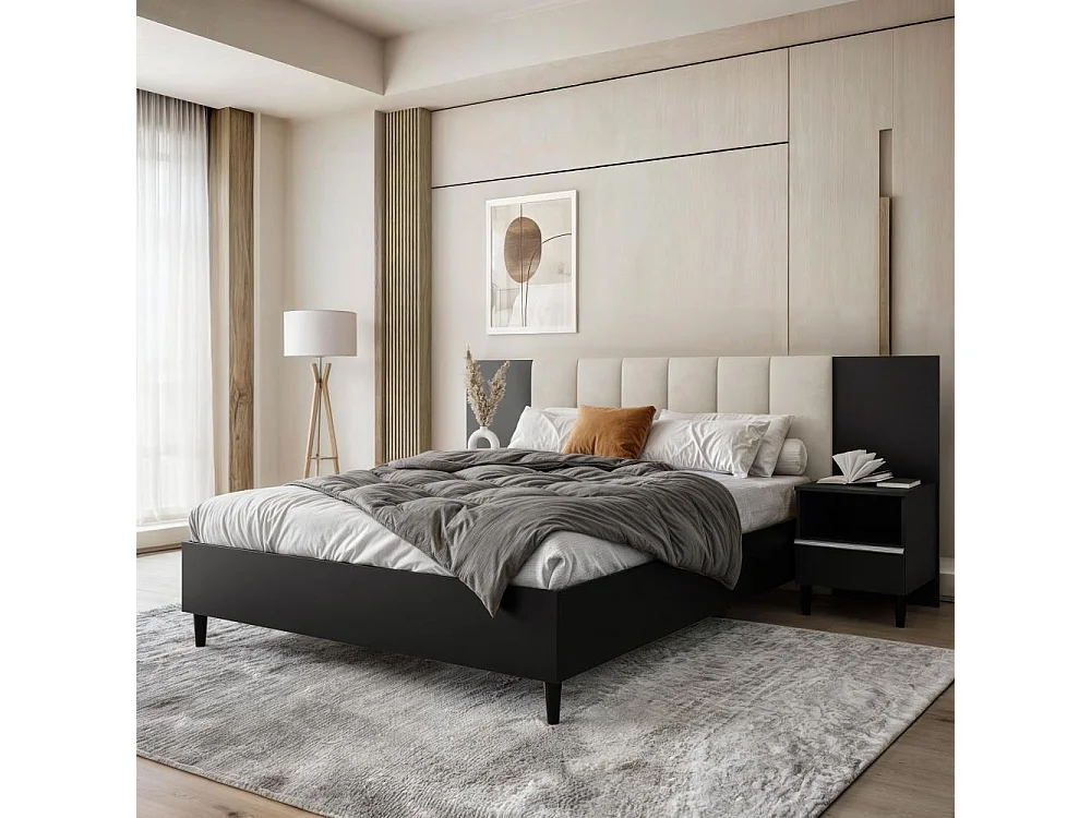 POLSTERBED Lectus 166/211/108 met 2 nachtkastjes beige