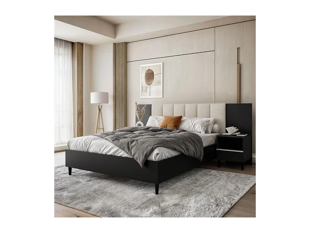 POLSTERBED Lectus 166/211/108 met 2 nachtkastjes beige