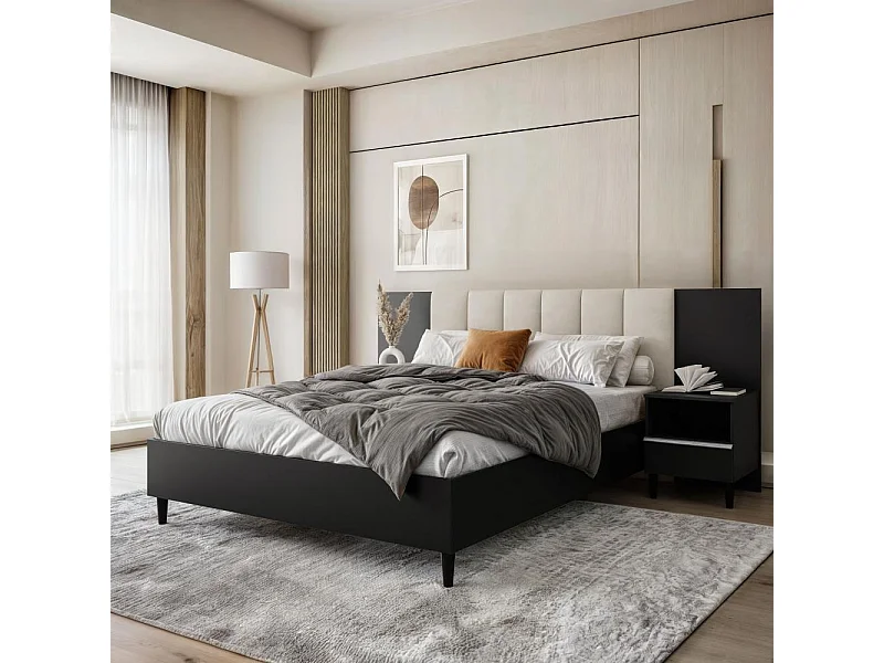 POLSTERBETT Lectus 166/211/108 mit 2 Nachttischen beige