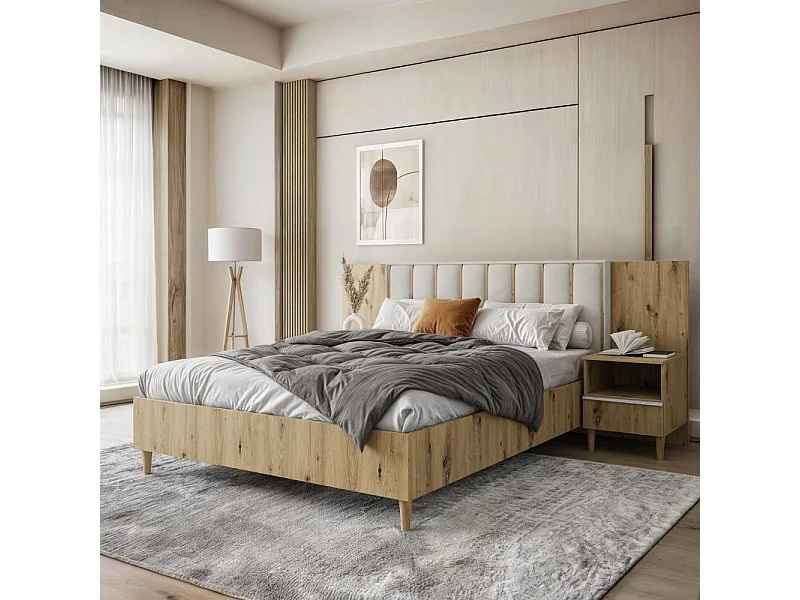 BED Stella 166/211/108 met 2 nachtkastjes beige