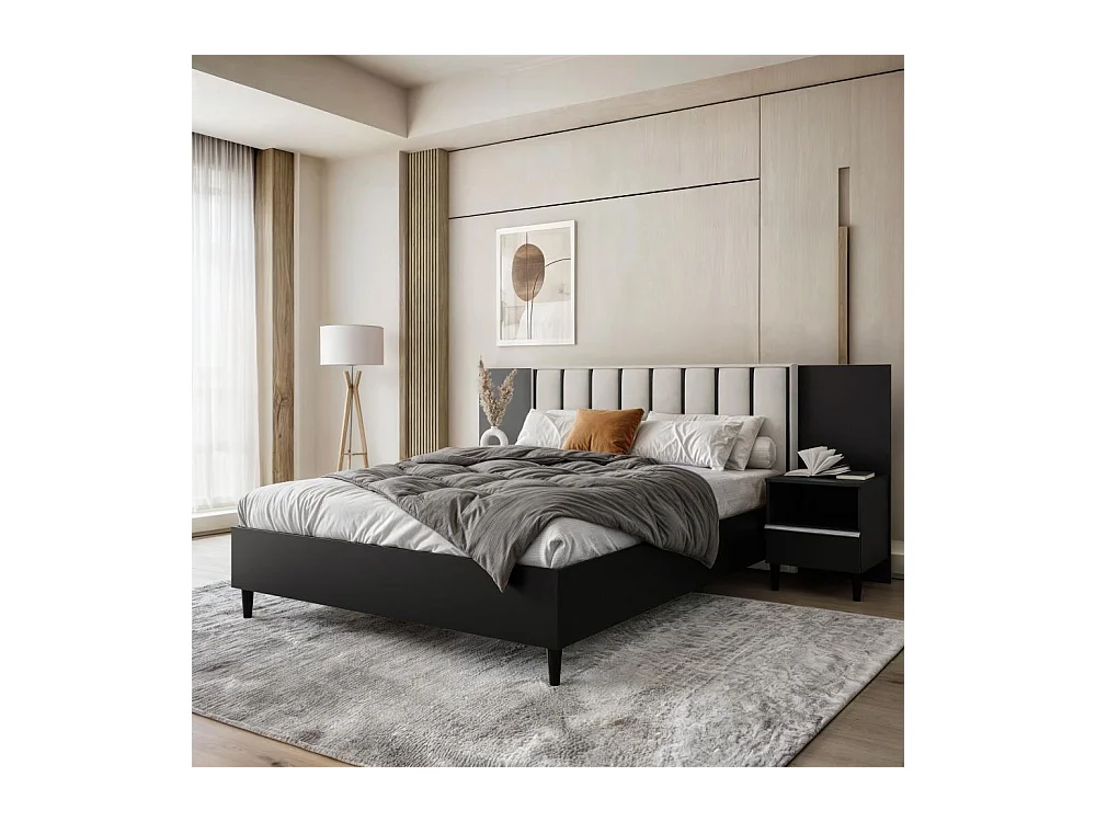 POLSTERBETT Stella 166/211/108 mit 2 Nachttischen beige