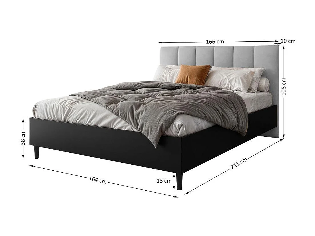 LIT COUCHÉ Lectus 166/211/108 noir/gris