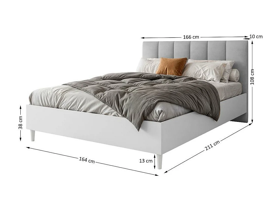 POLSTERBED Lectus 166/211/108 met 1 nachtkastje grijs