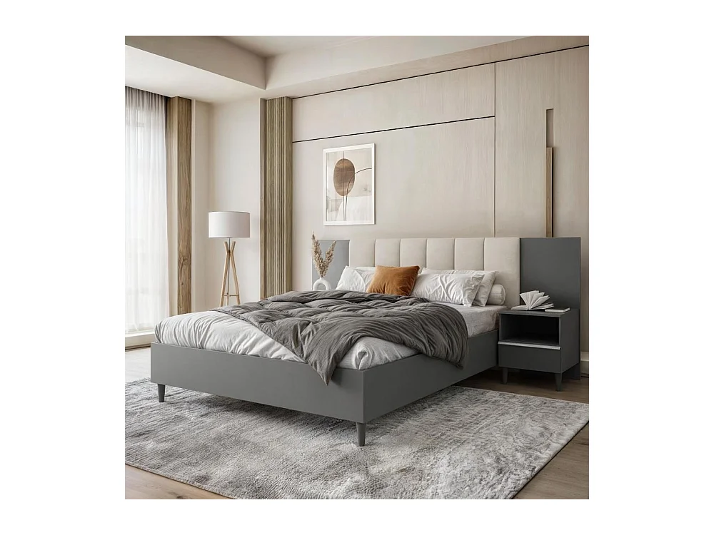 POLSTERBED Lectus 166/211/108 met 2 nachtkastjes beige
