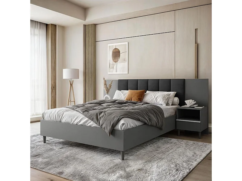 POLSTERBETT Lectus 166/211/108 mit 2 Nachttischen schwarz