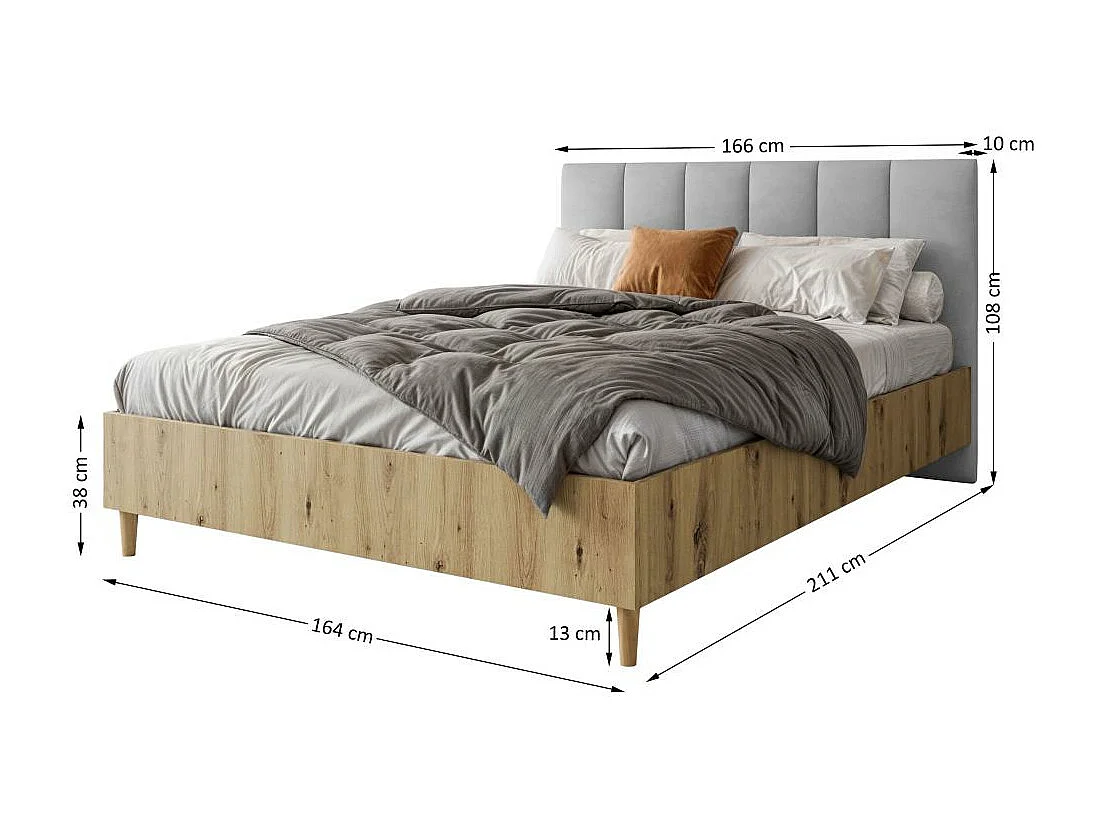 POLSTERBETT Lectus 166/211/108 mit 2 Nachttischen grau