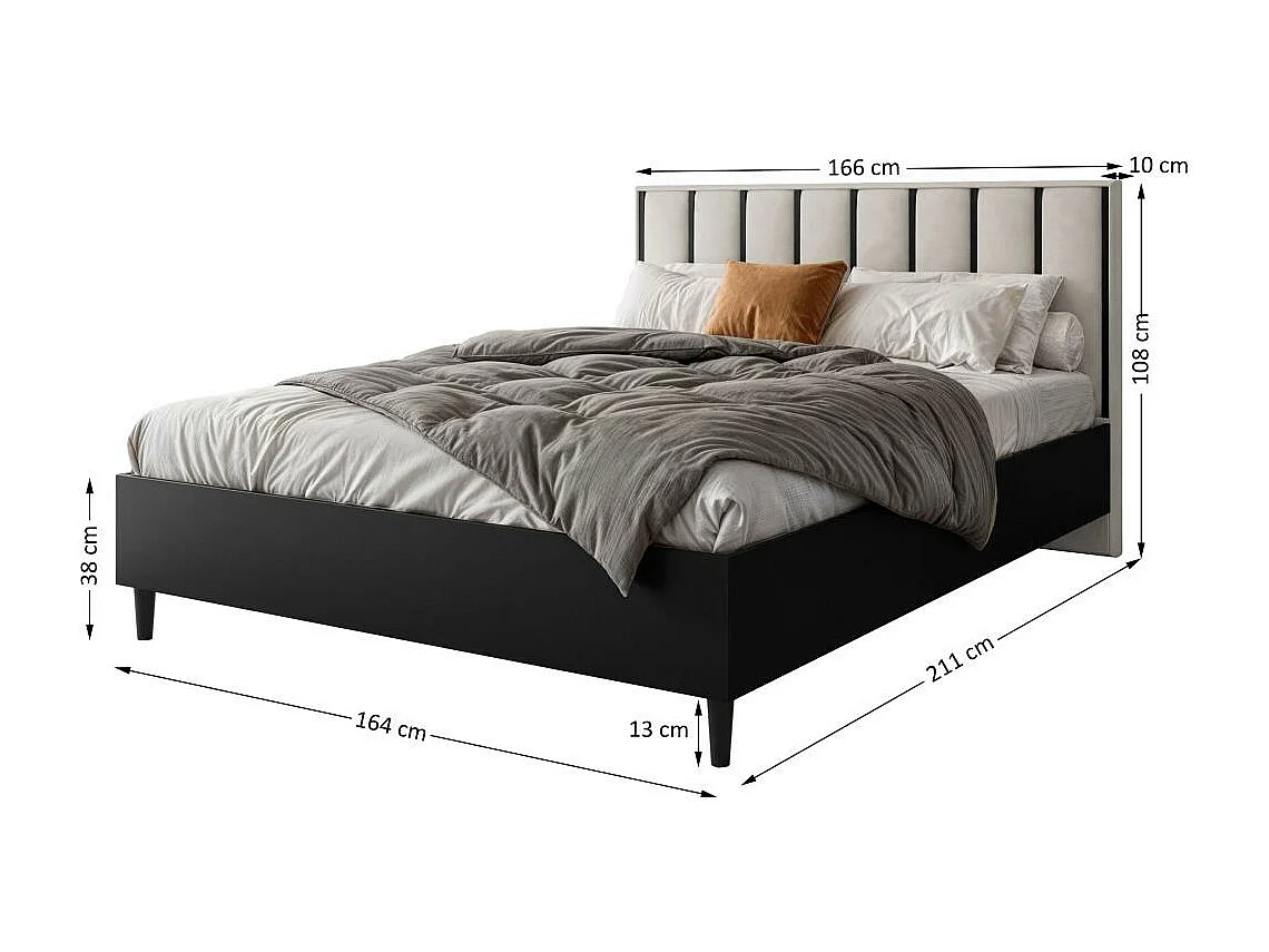 LIT COUCHÉ Stella 166/211/108 noir/beige