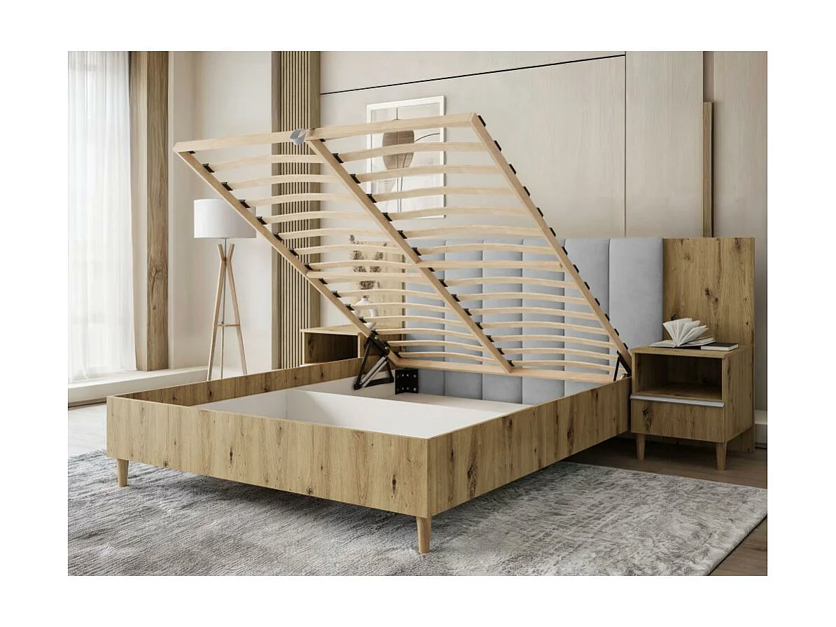 POLSTERBED Lectus 166/211/108 met 1 nachtkastje grijs