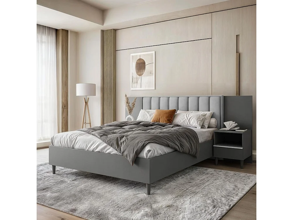 BED Stella 166/211/108 with 2 nightstands grey