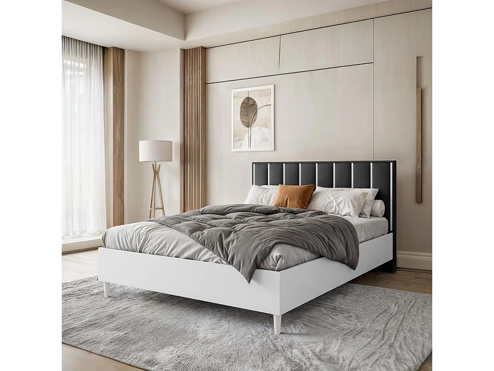 POLSTERBETT Stella 166/211/108 weiß/schwarz