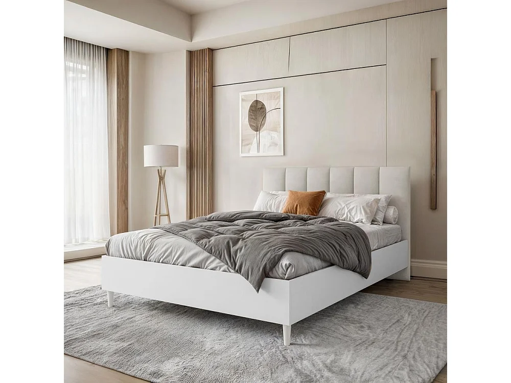 POLSTERBETT Lectus 166/211/108 weiß/beige