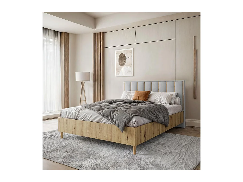 POLSTERBETT Stella 166/211/108 eiche Artisan/grau