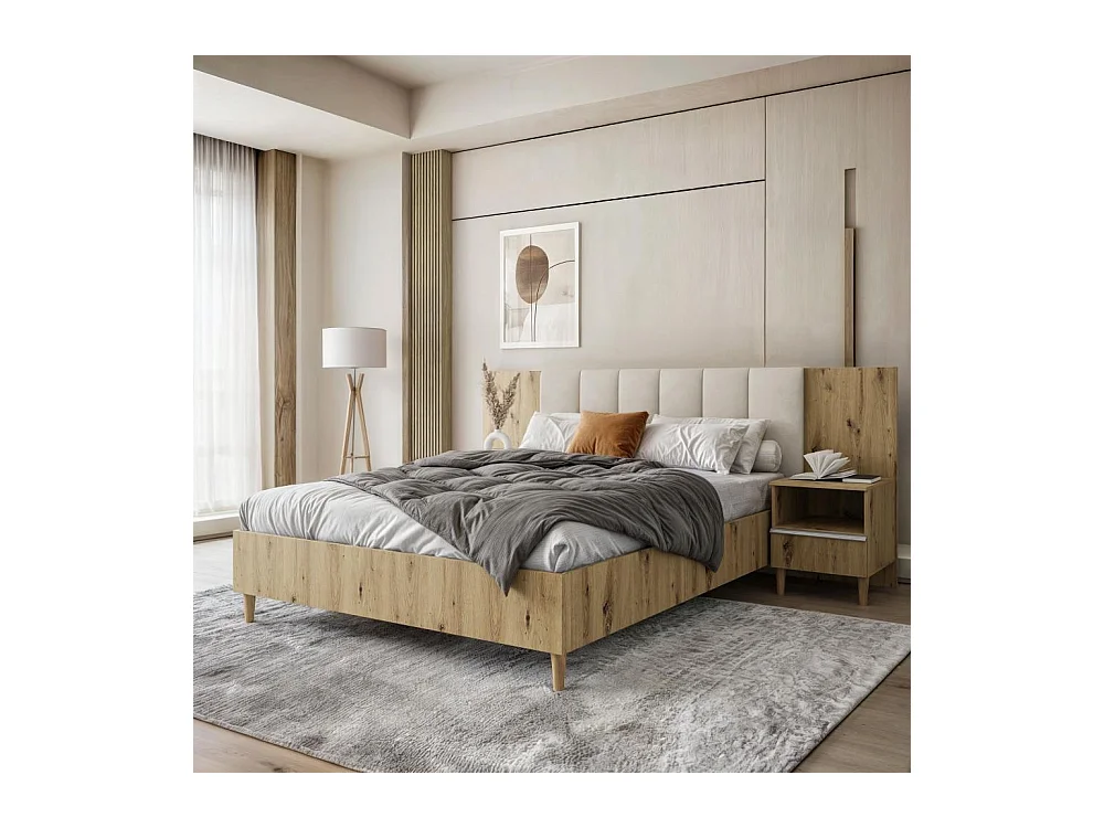 BED Lectus 166/211/108 met 2 nachtkastjes beige