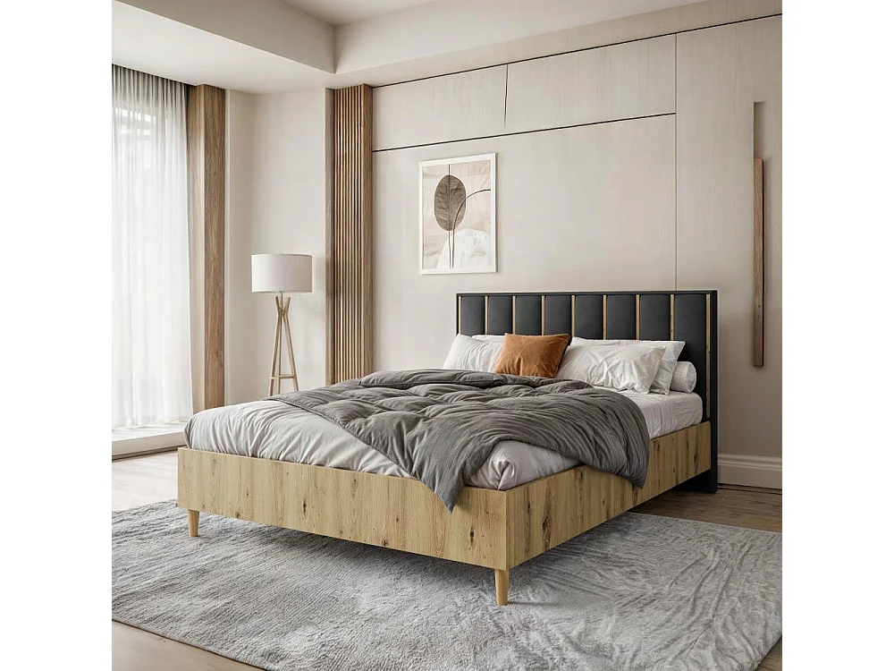 LIT COUCHÉ Stella 166/211/108 chêne Artisan/noir