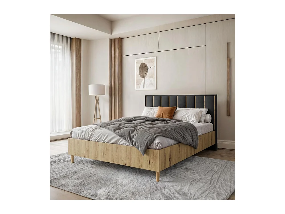 POLSTERBETT Stella 166/211/108 eiche Artisan/schwarz