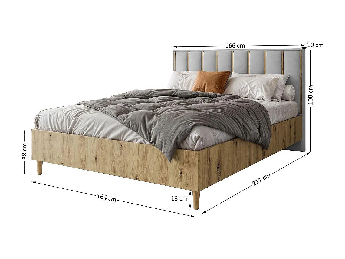 BED Stella 166/211/108 with 1 nightstand grey