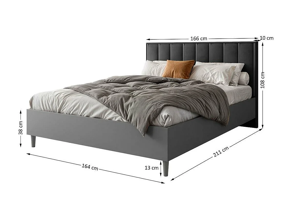 POLSTERBED Stella 166/211/108 met 1 nachtkastje zwart