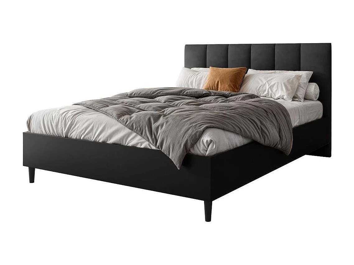 POLSTERBETT Lectus 166/211/108 mit 2 Nachttischen schwarz