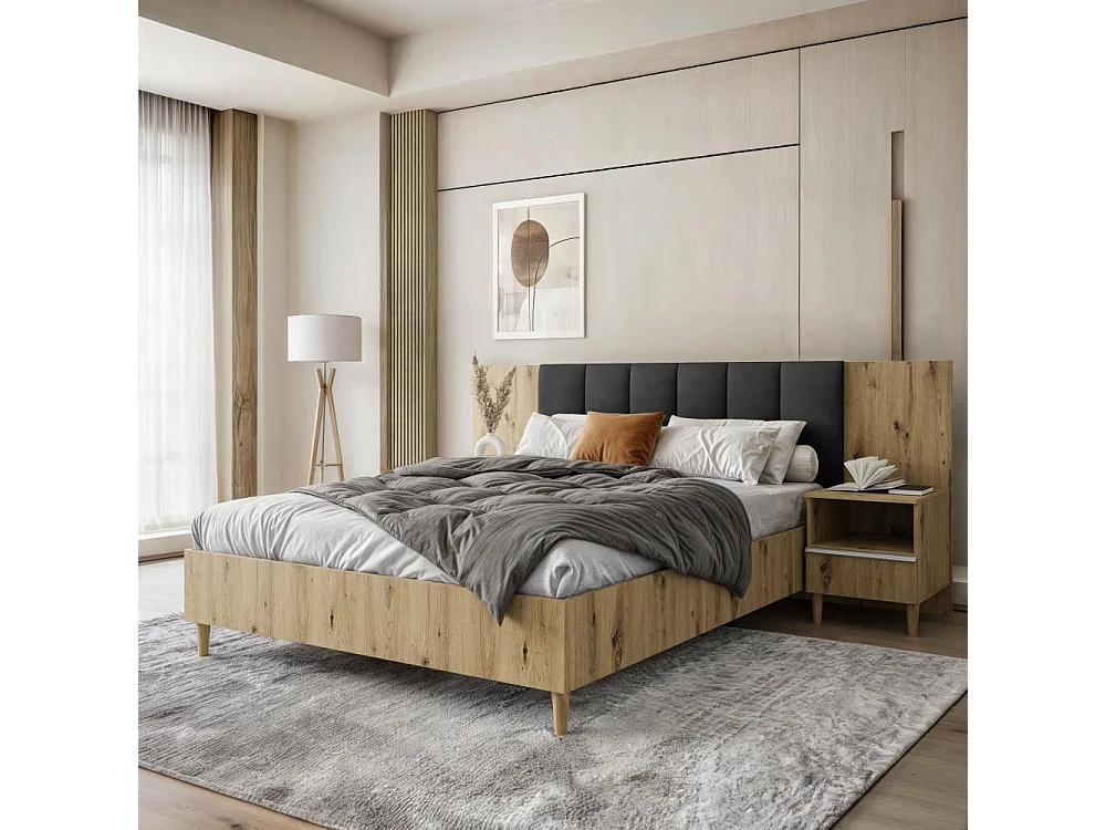 POLSTERBED Lectus 166/211/108 met 2 nachtkastjes zwart