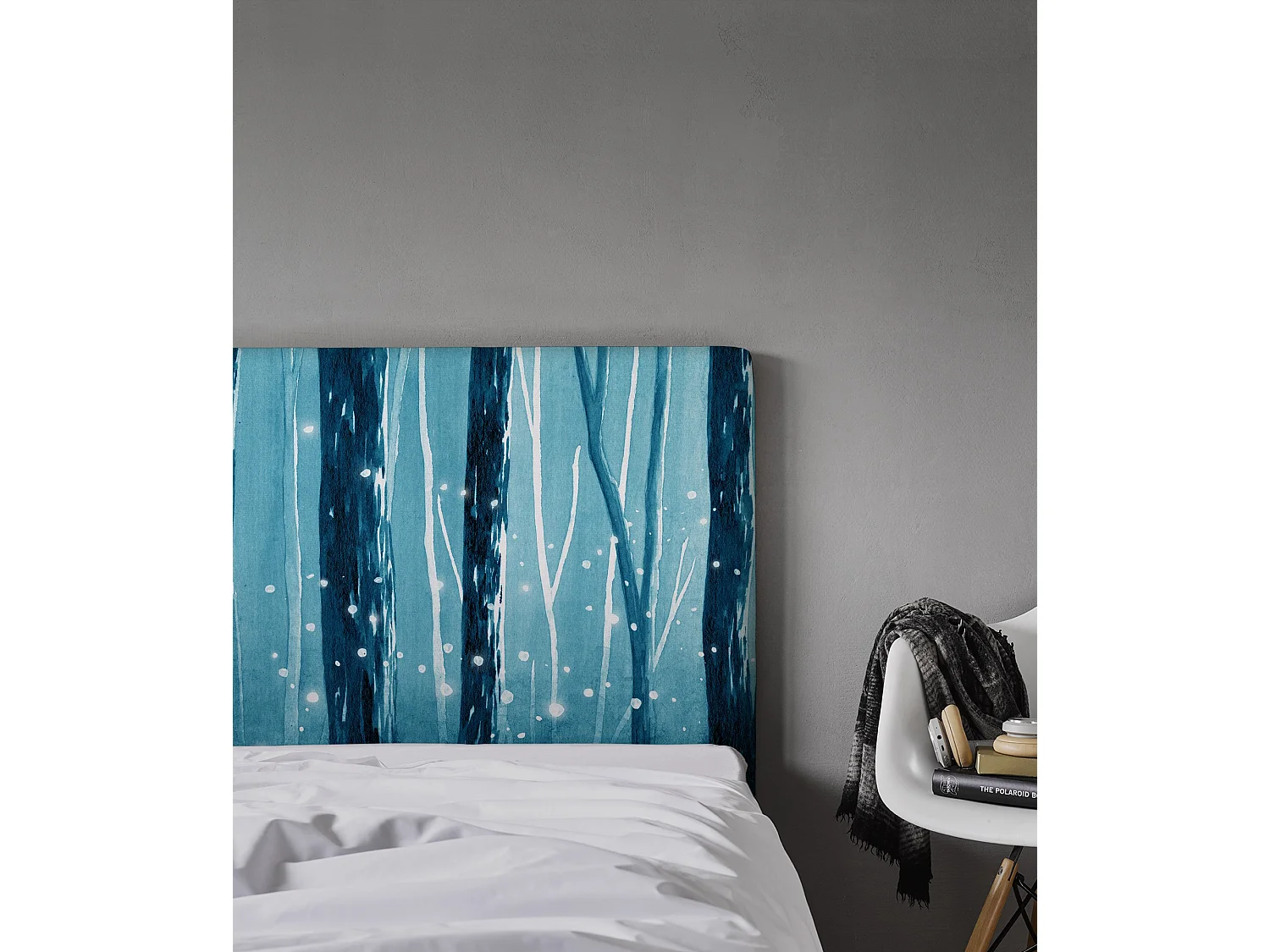 BELLECOUR LITERIE | Tête de lit déhoussable LUCIOLES 140x110 cm | Coloris Bleu