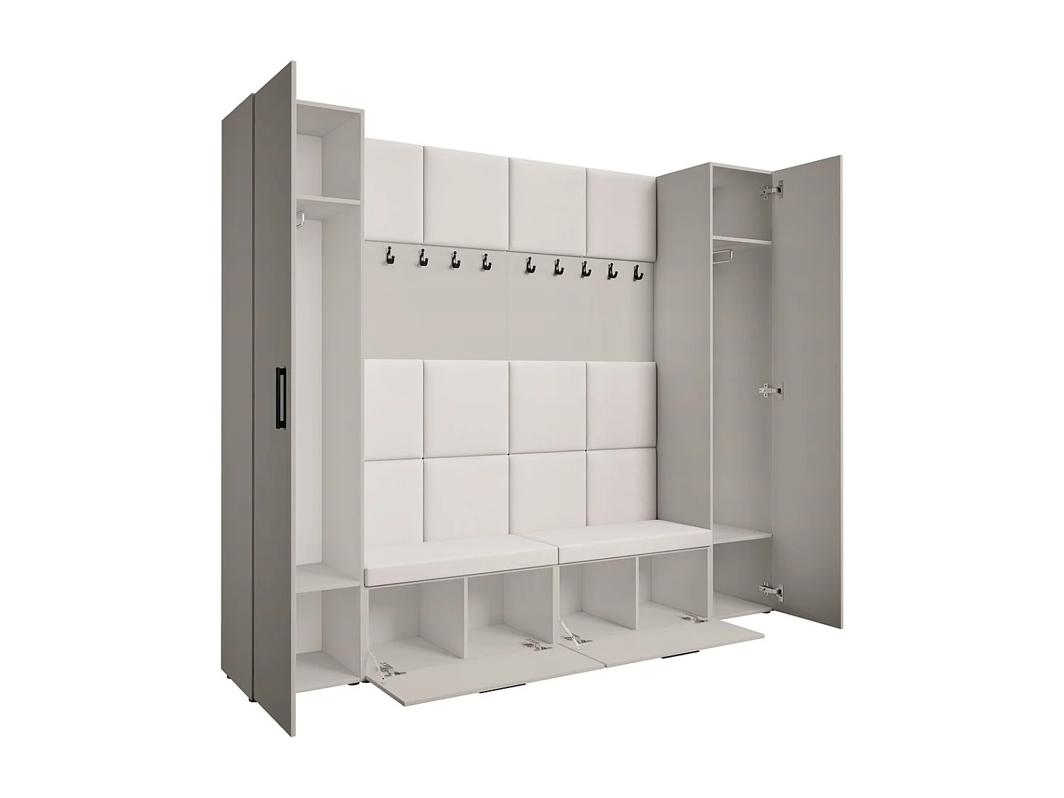 GARDEROBE Margaret XL 242/203/43 avec panneaux rembourrés et armoire à chaussures