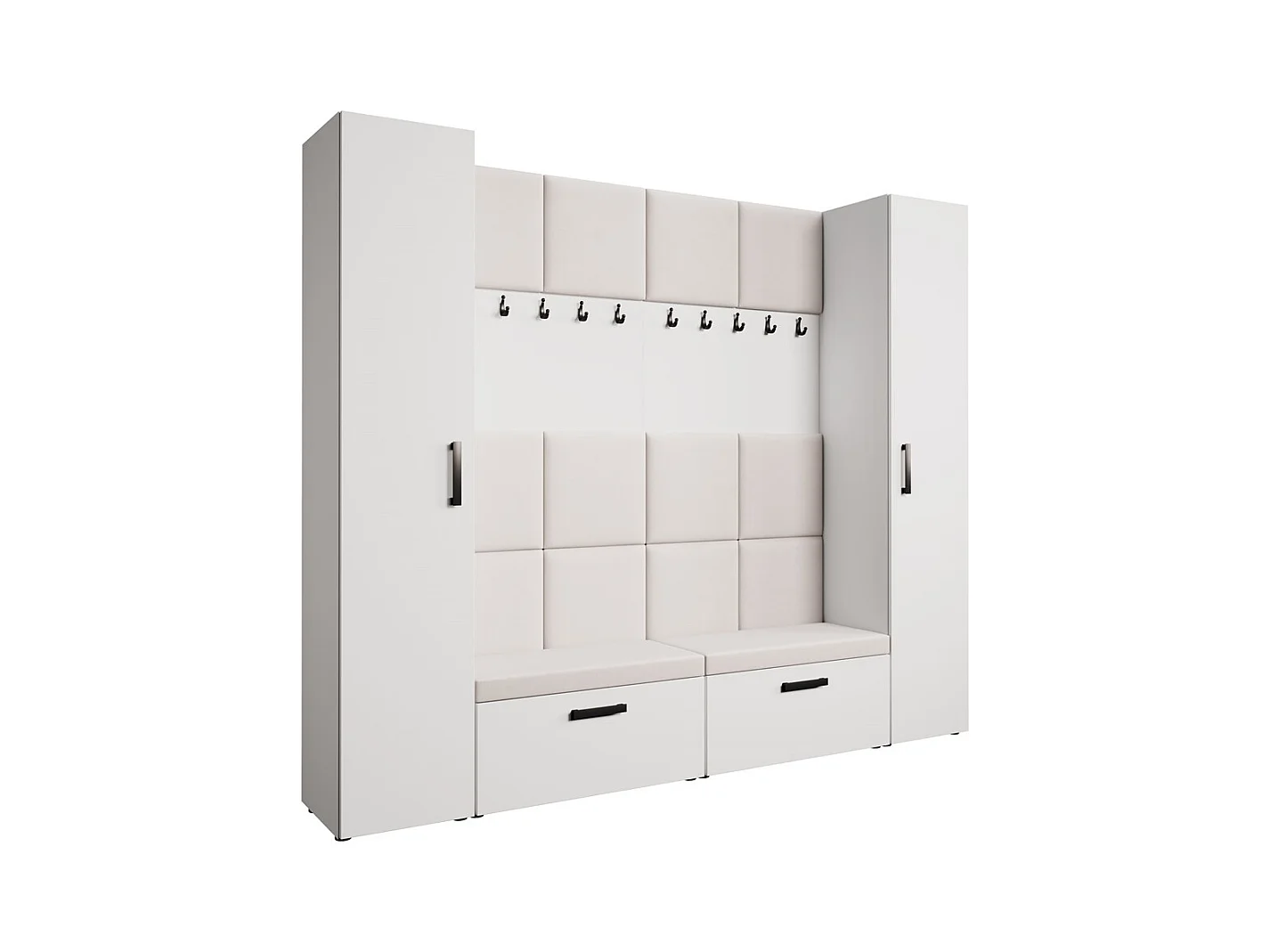 GARDEROBE Margaret XL 242/203/43 mit gepolsterten Paneelen und Schuhschrank