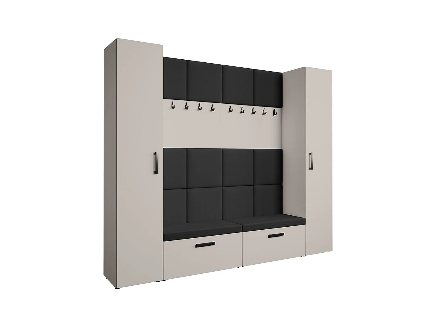 GARDEROBE Margaret XL 242/203/43 mit gepolsterten Paneelen und Schuhschrank