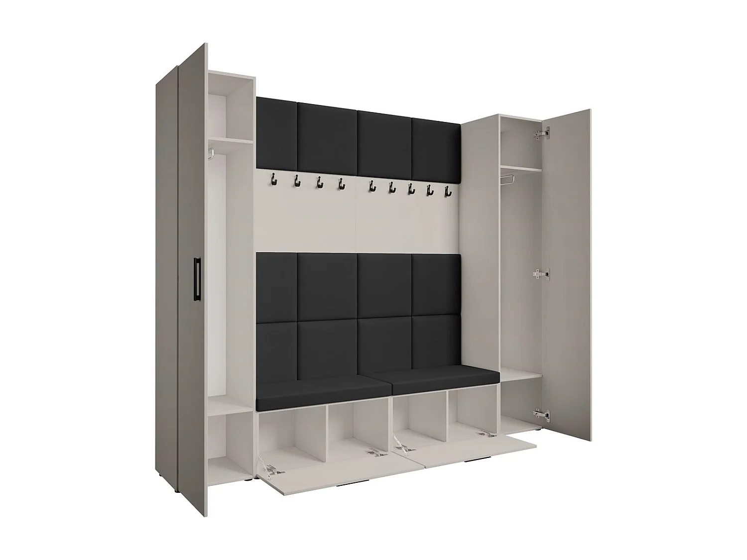 GARDEROBE Margaret XL 242/203/43 avec panneaux rembourrés et armoire à chaussures