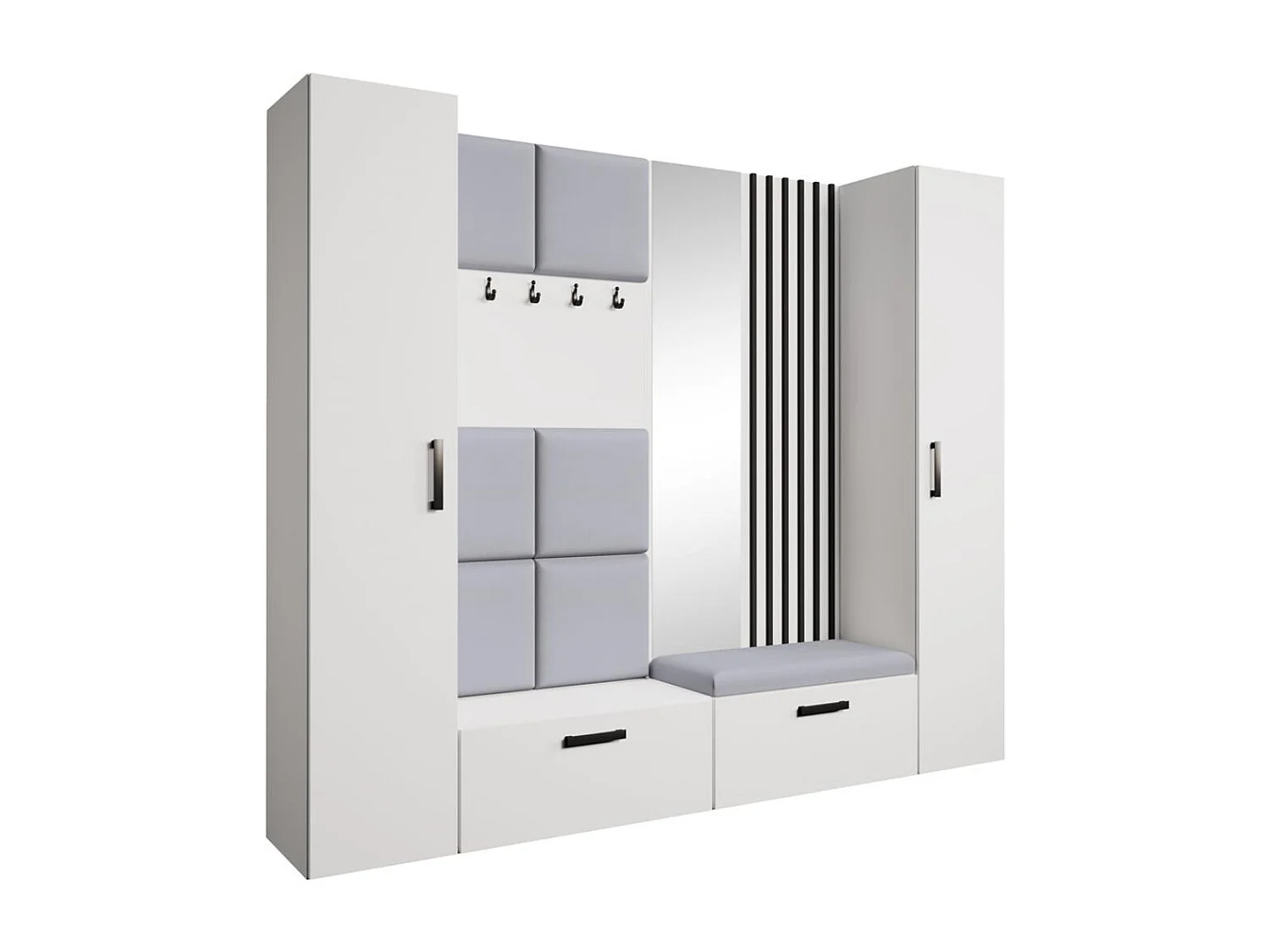 GARDEROBE Margaret XL 242/203/43 avec panneaux/lames/miroir rembourrés