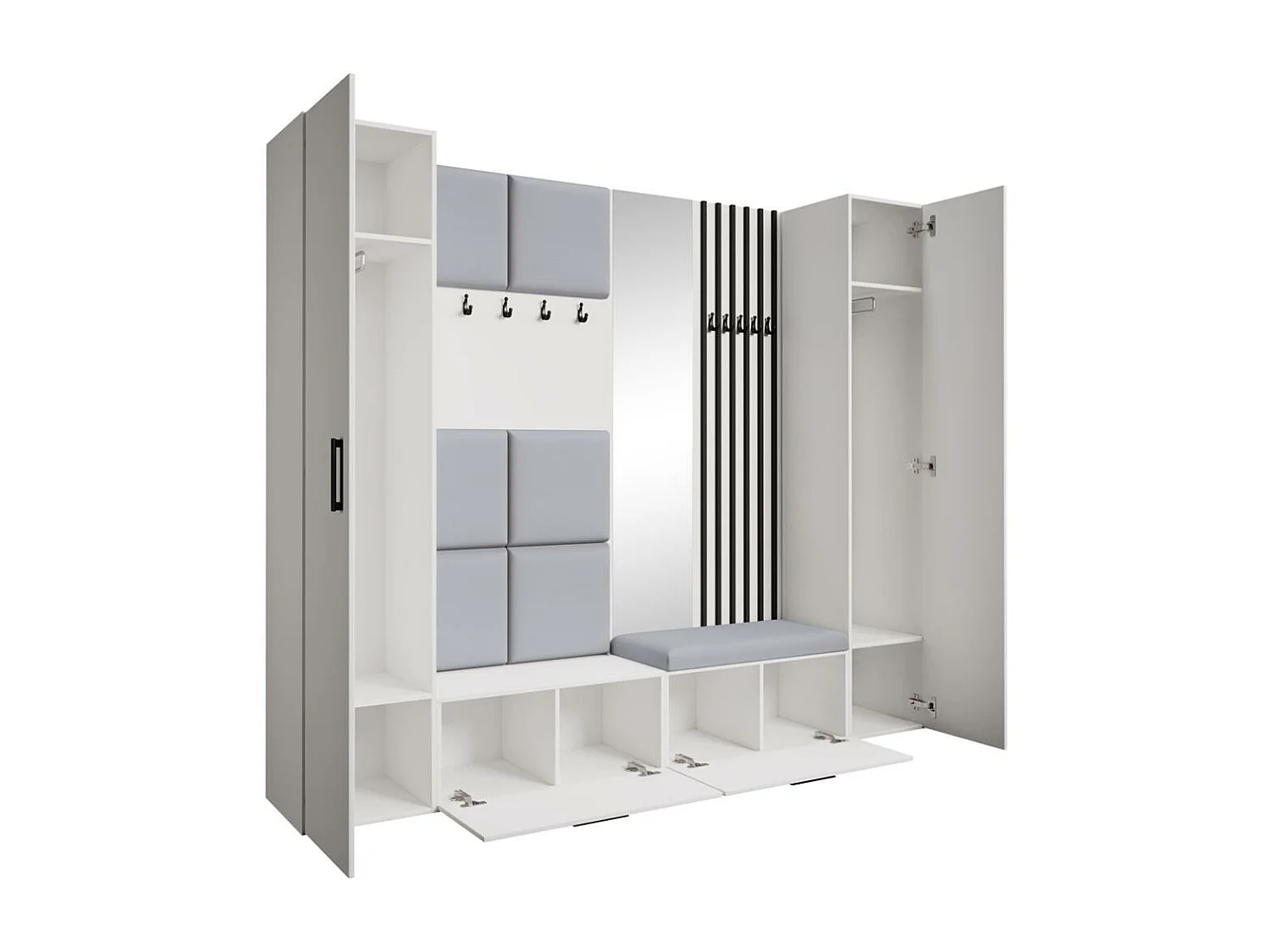 GARDEROBE Margaret XL 242/203/43 avec panneaux/lames/miroir rembourrés