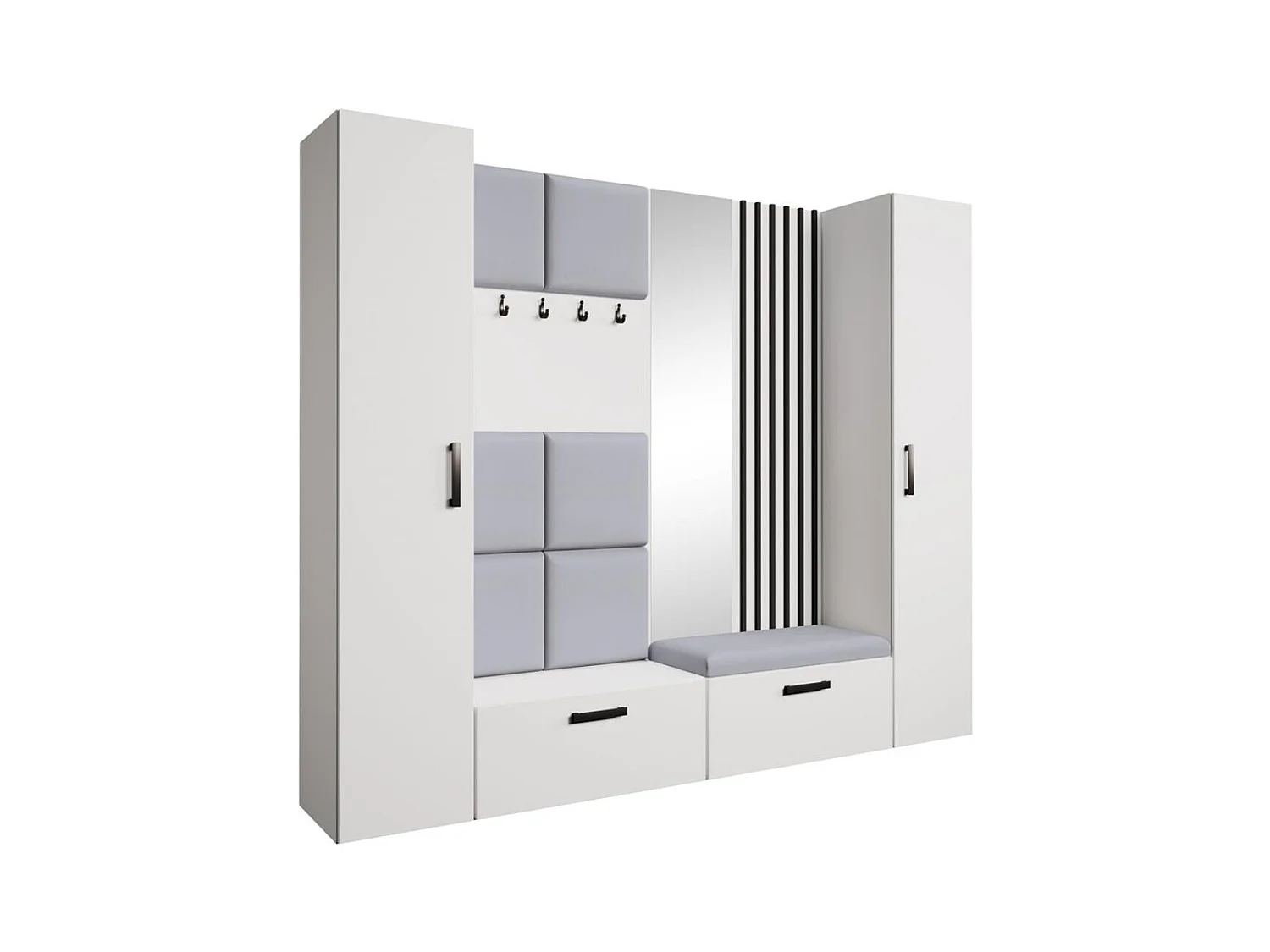 GARDEROBE Margaret XL 242/203/43 mit gepolsterten Paneelen/Lamellen/Spiegel