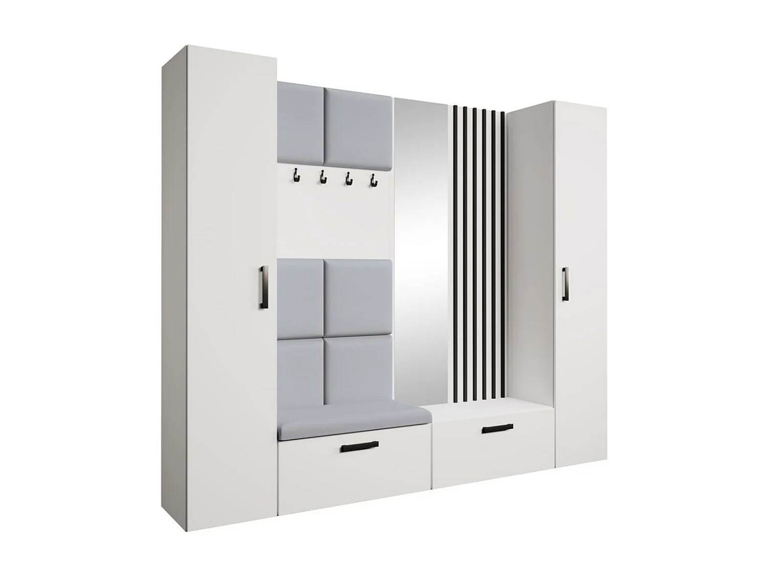 GARDEROBE Margaret XL 242/203/43 avec panneaux/lames/miroir rembourrés